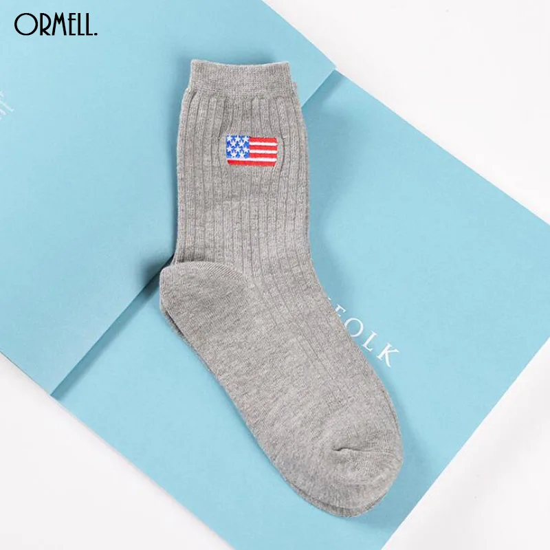 Женские хлопковые носки с вышитым флагом однотонные в корейском английском