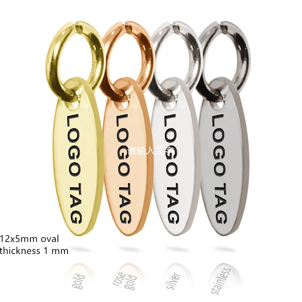 MYLONGINGCHARM 50 шт Пользовательский логотип бирки мини овальные стальные 12x5mm Custom