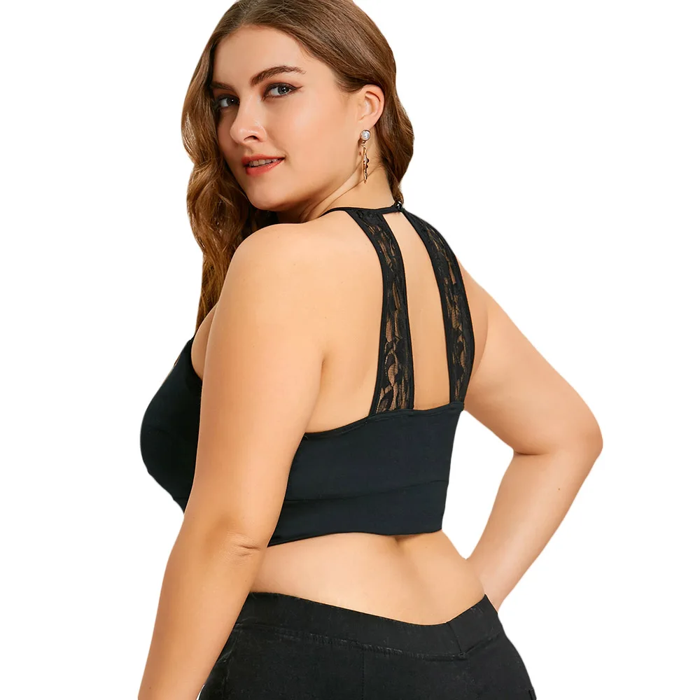 Wipalo, Женская майка размера плюс 5XL, сексуальная, кружевная, кроше, отделка, вырез, камзол, черный, короткий топ с бретельками, без косточек, летние топы