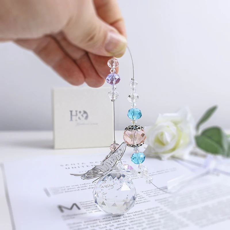 H& D ручной работы бабочка Suncatcher Радуга производитель хрустальный шар Призма кулон рождественские подвесные украшения для дома свадебный Декор сувениры