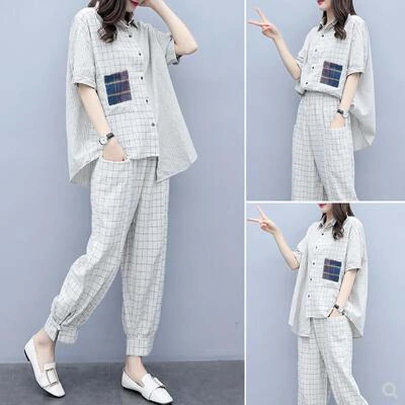 Клетчатый комплект из 2 предметов наряды для женщин модный сочетающийся размера