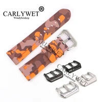 carlywet 24mm camo orange waterproof silicone rubber replacement wrist watch band strap for luminor
