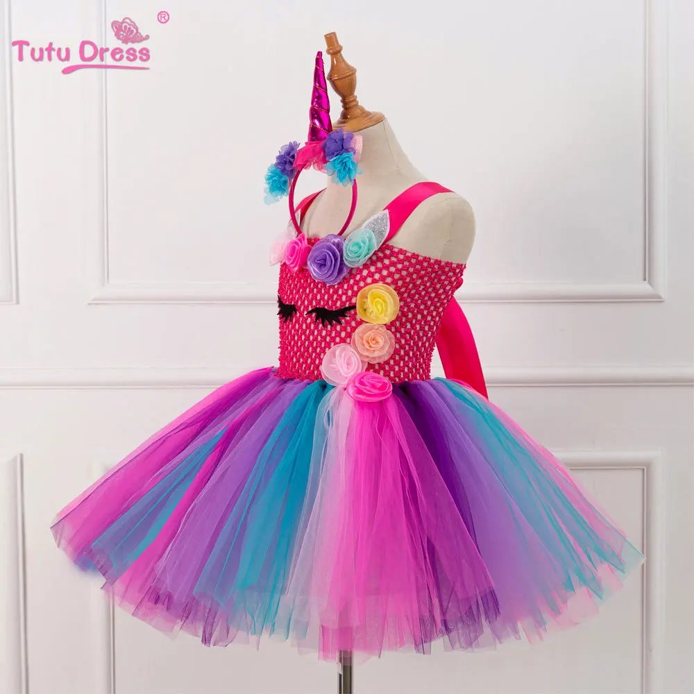 Kids Girls Unicorn Tutu Dress Knee-Length Rainbow princess Flower Girl Birthday Party Up Fancy Halloween Costume | Детская одежда и