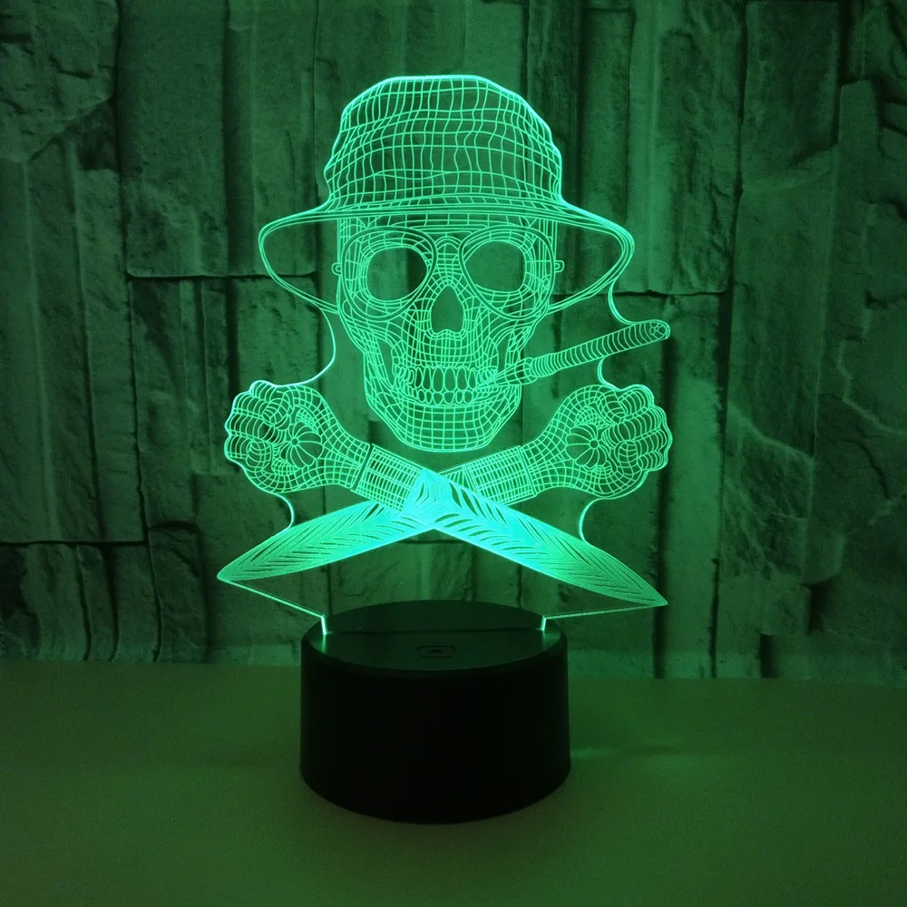 3D LED ночник 7 меняющая лампа череп разноцветный Bulbing свет акриловая Голограмма