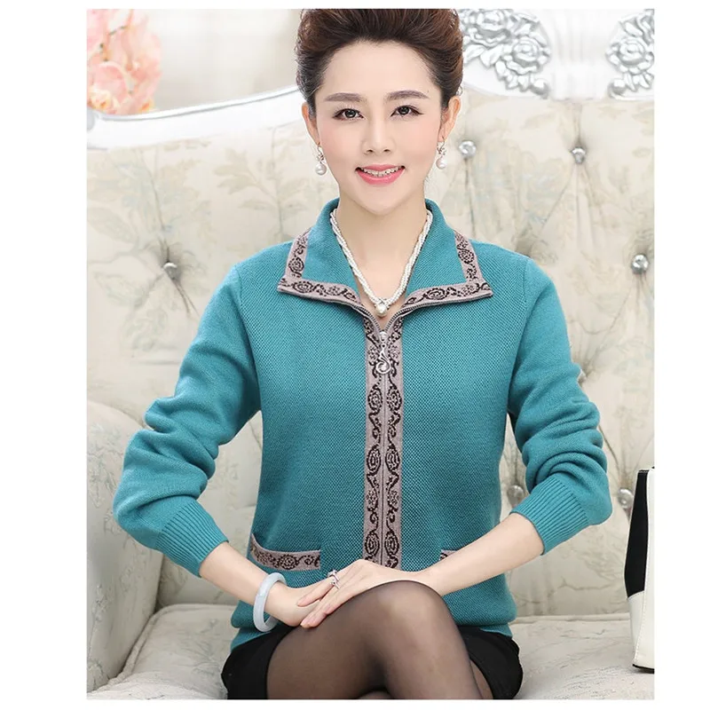 

Large size Middle-aged Women Knitted Sweater Warm Coat Autumn Winter Loose Mother Long sleeve Zipper Knitwear Cardigans M-5XL