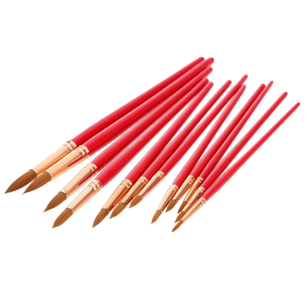 12Pcs/Set Tip Artist Paint Brush Nylon Hair with Wooden Handle Watercolor Oil Painting Pen Tool DIY Accessories | Обустройство дома