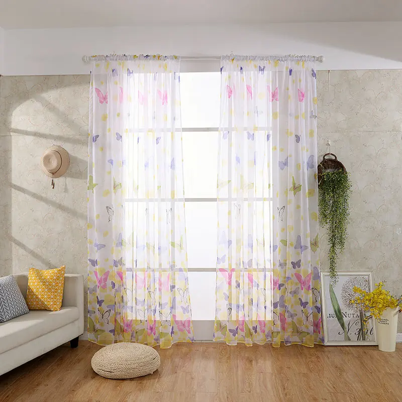 Butterfly print-1 ENHAO Шторы "Бабочки", тюль, оконная Штора для гостиной, шторы для спальни, кухни, сплошная вуаль с принтом, занавески, s драпировка, Декор - Цвет: Butterfly print-1