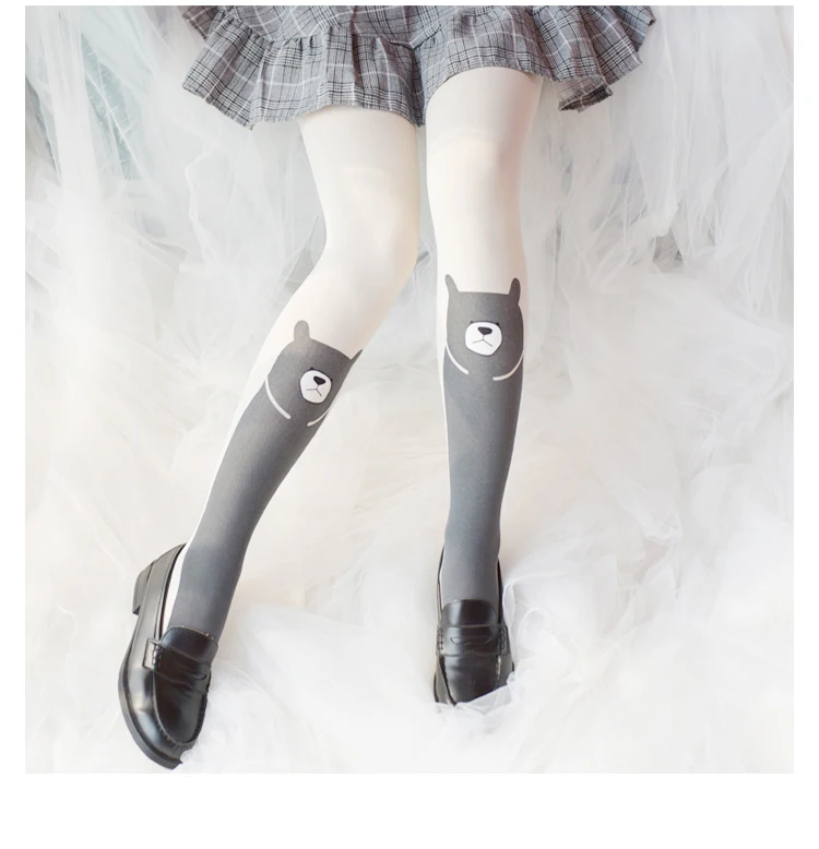 

Популярные универсальные женские носки в стиле "Лолита", очень милые эластичные колготки с принтом медведя, бархатные трусики, серого/цвета ...
