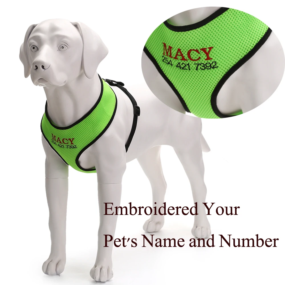 Personalized Soft Air Mesh Dog Harness Vest Embroidered Your Pet's Name and Number 1 pc Available 5 Colors | Дом и сад