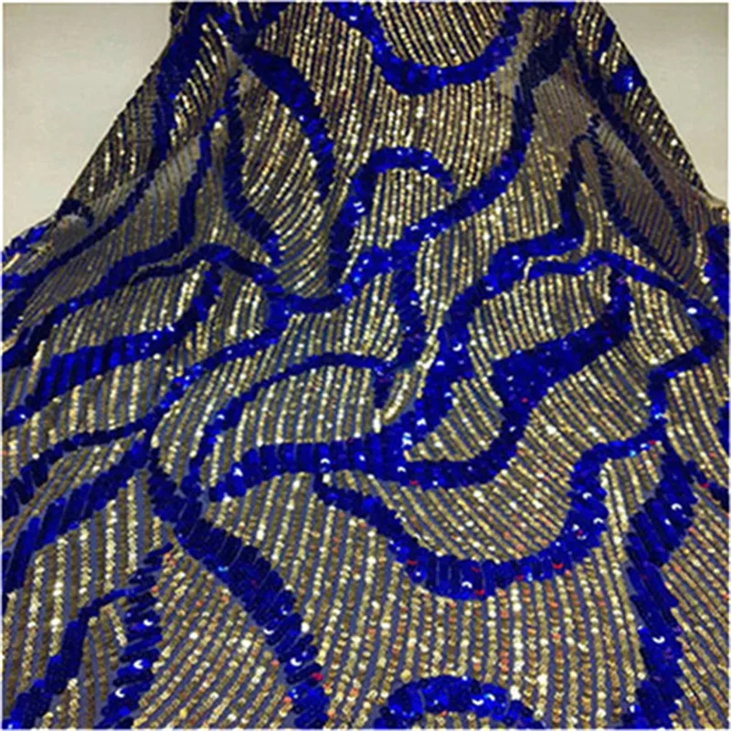 Royal Blue Upscale Style Sequins Lace Fabric Sequined Embroidered Guipure Net African Wedding Dresses Sewing Mesh Material | Дом и сад