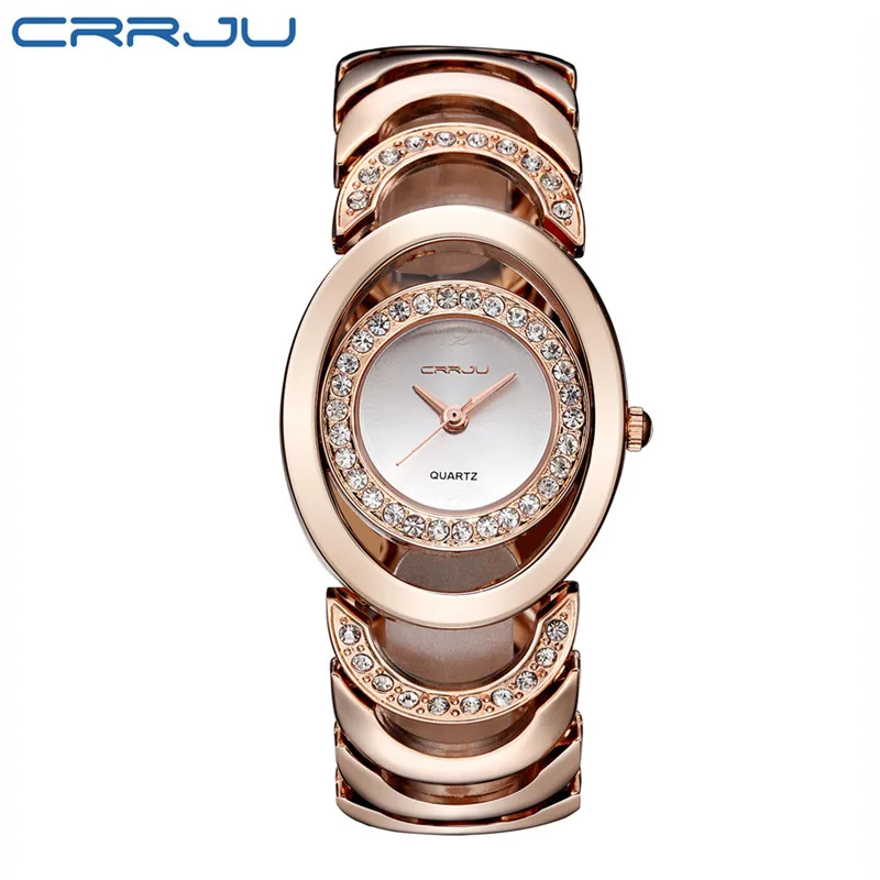 CRRJU Fashion Casual Wrist Watch Women Rose Gold Bracelet Watches Rhinestone Clock Relogio Feminino Dames Horloges Vrouwen | Наручные