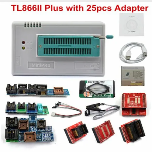 TL866 II PLUS 25pcs TL866II плюс универсальный Minipro программист+ 12 адаптеров+ тестовый зажим+ адаптер 1,8 в TL866 AVR PIC программист скорости биоса - Цвет: TL866 II PLUS 25pcs