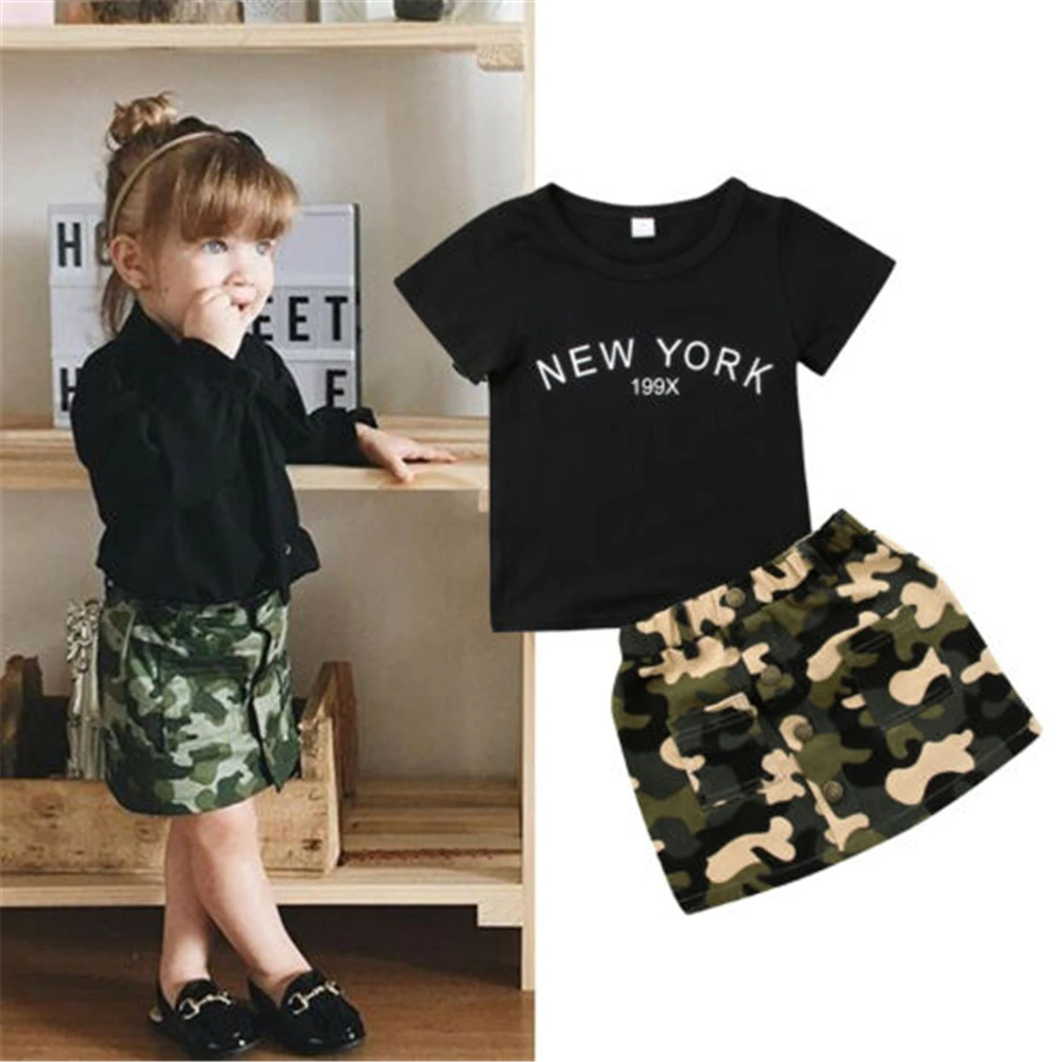Летняя одежда для маленьких девочек от Emmababy топы футболка + камуфляжные короткие