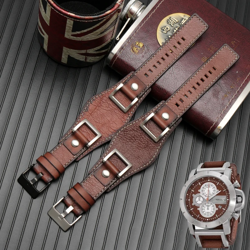 Fossil JR1157 Watchband Genuine Leather 24mm Men Watch Band Strap High Quality Vintage Bracelet Retro Style Brown Black