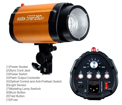 Вспысветильник для фотостудии Godox Smart 300SDI GN58 Pro 300ws 300 Вт оранжевый свет (220 В
