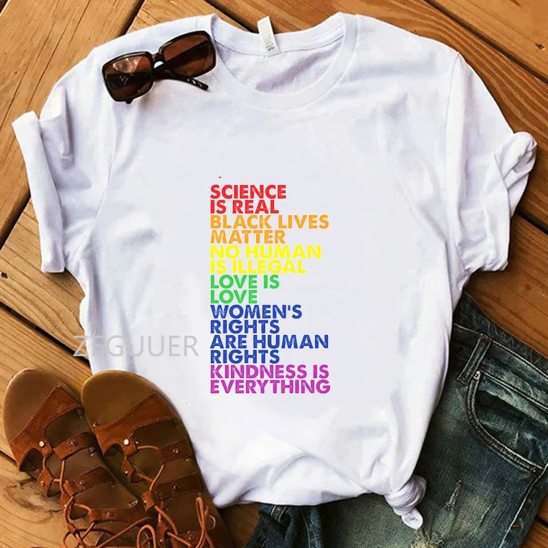 Женская футболка с надписью Science is Real Black Lives надпись Love Is 100% хлопок белая женская