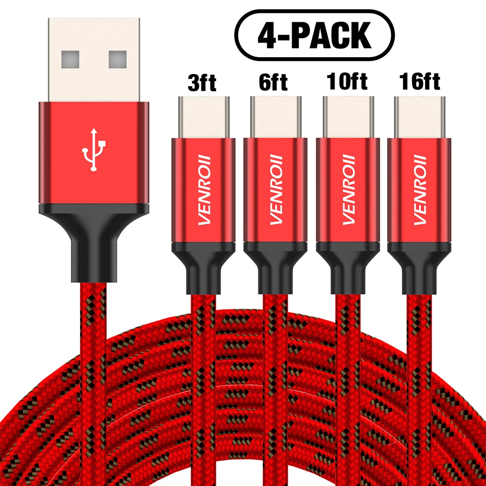 Фото 4 комплекта USB Type C кабель для Samsung Galaxy Note 9 S10 S9 S8 1 2 m 2m 3m 5m Быстрая - купить