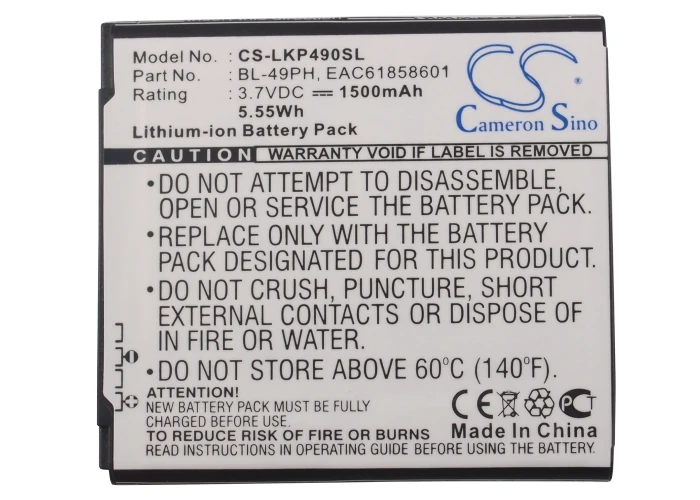 Аккумулятор Cameron Sino на 1500 мА · ч EAC61858601 AAC для LG F120 F120K F120L|cameron sino|battery 1500mahcameron sino battery