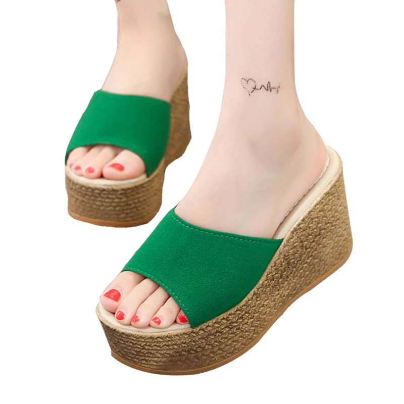Женские шлепанцы с открытым носком VTOTA летние на платформе женская обувь Тапочки