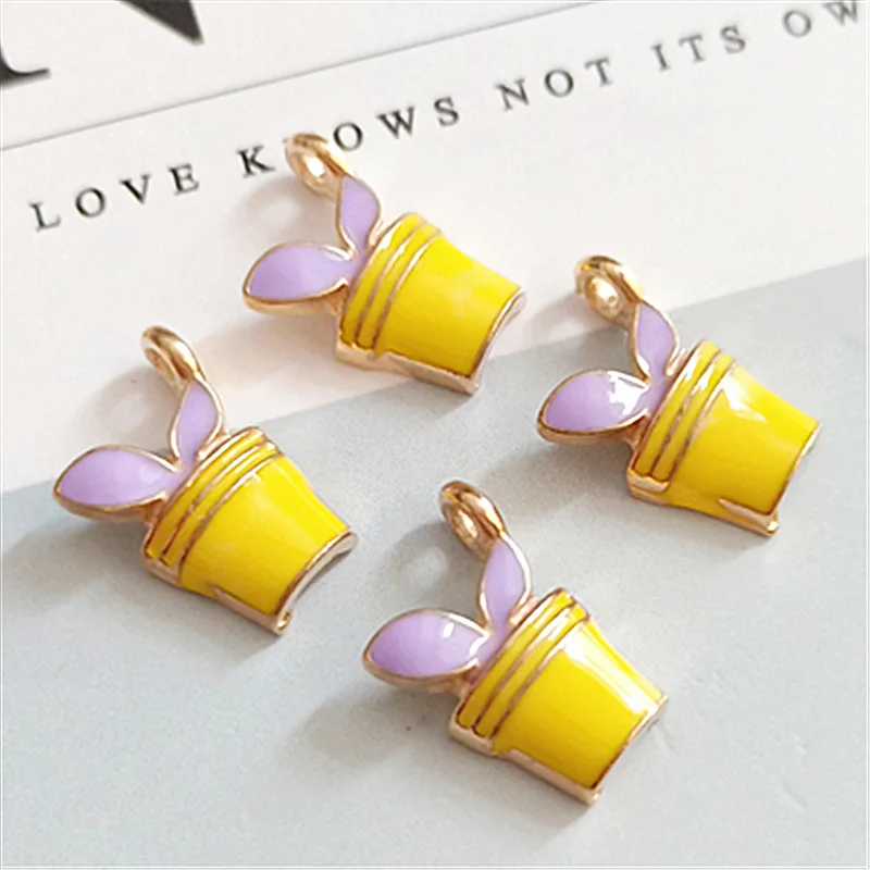 10pcs 15*9mm Enamel colored bonsai potted plant charms alloy accessories DIY handmade hairdressing bracelet pendant materials | Украшения и
