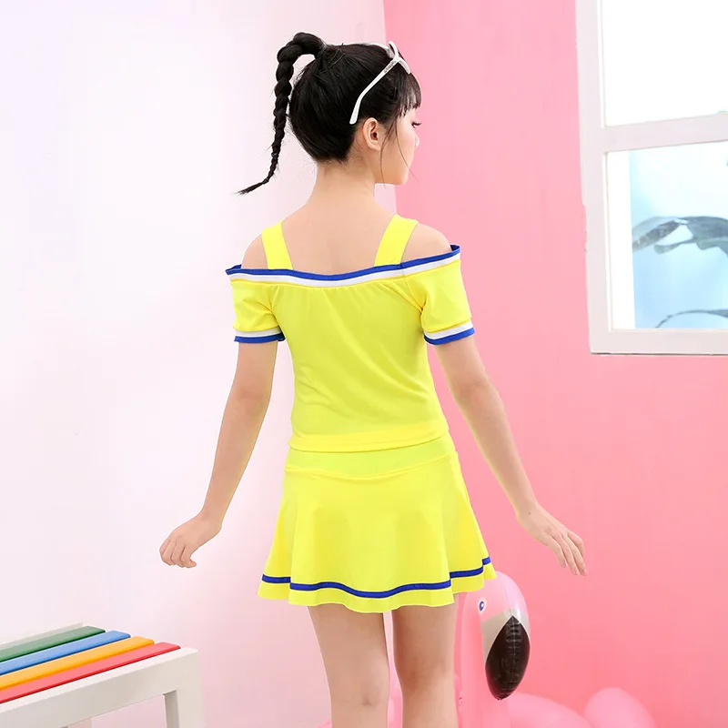 Детский купальный костюм из двух предметов для девочек в полоску с буквенным