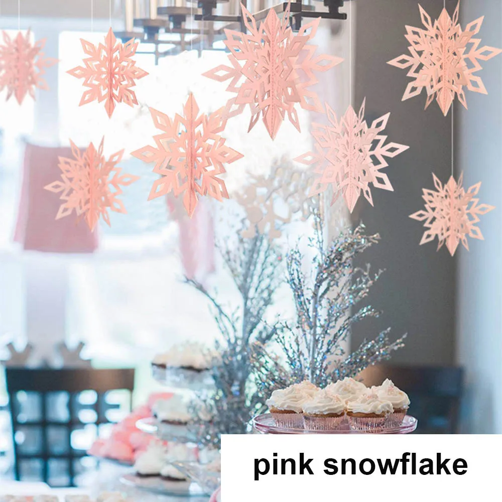pink snowflake 6 шт./партия, новогоднее, Рождественское украшение, домашний декор, висячие украшения, картонная звезда, Очаровательная Рождественская елка, 3D полый Снежинка - Цвет: pink snowflake