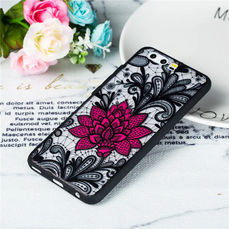 Huawei P10 Case Lace Black Rose Phone Cover Embroidery Foral Bumper For for Cases Fundas Capa |