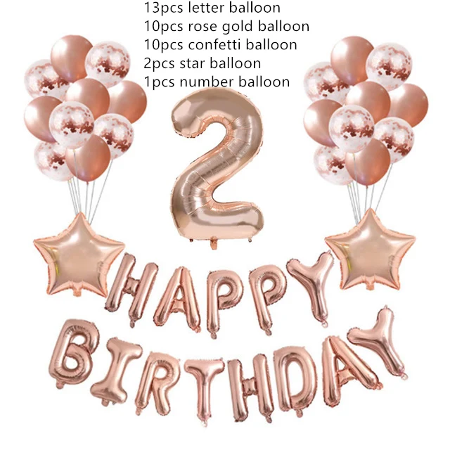 2 Years old Розовое золото и цифрами 1, 2, 16 18 21 30 40 50 60 70, 80, 90 лет, пижама-комбинезон для детей с днем рождения воздушные шары День рождения вечерние Decora - Цвет: 2 Years old