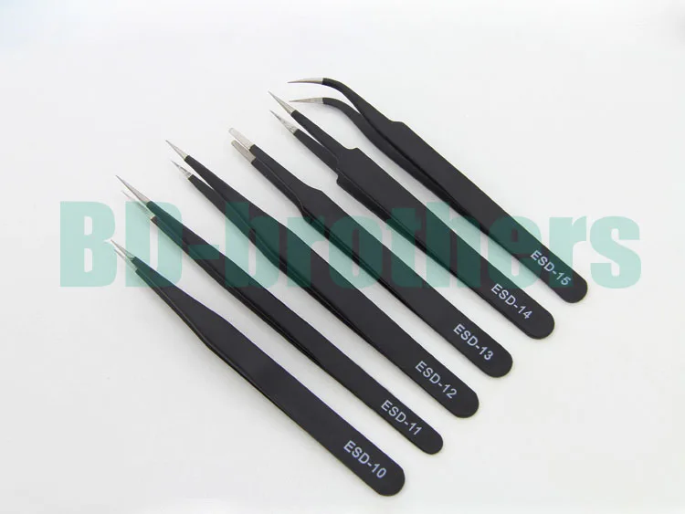 1.5mm Black Antistatic Stainless Steel Tweezers ESD 10 11 12 13 14 15 Without Package Repair Tools Wholesale 120pcs/lot