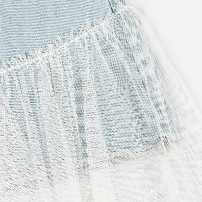 Ins супер огненная юбка деним кружево шить пушистая 2018 новый тонкий половина