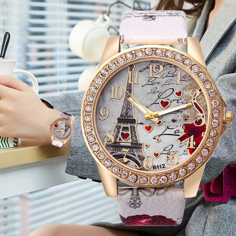 Женские кварцевые часы с кожаным ремешком и бриллиантом|Мужские спортивные часы|