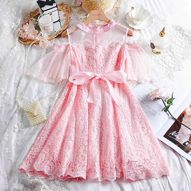 Adomoe Junior/летние милые розовые платья Kawaii милое кружевное платье мягкое с бантом из