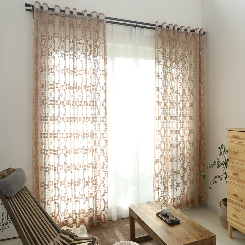 

Yvonicole Custom Made Chinese Style Curtains Grid Pattern Voile Curtains Chinoiserie Tulle Living Room Drapes Gauze Net Curtains