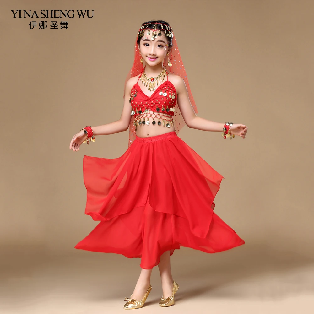 

2018 Belly Dance Oriental Costumes Children Belly Dancing Sets Girls Bollywood Indian Practice Performance Clothes 6pcs/set H014