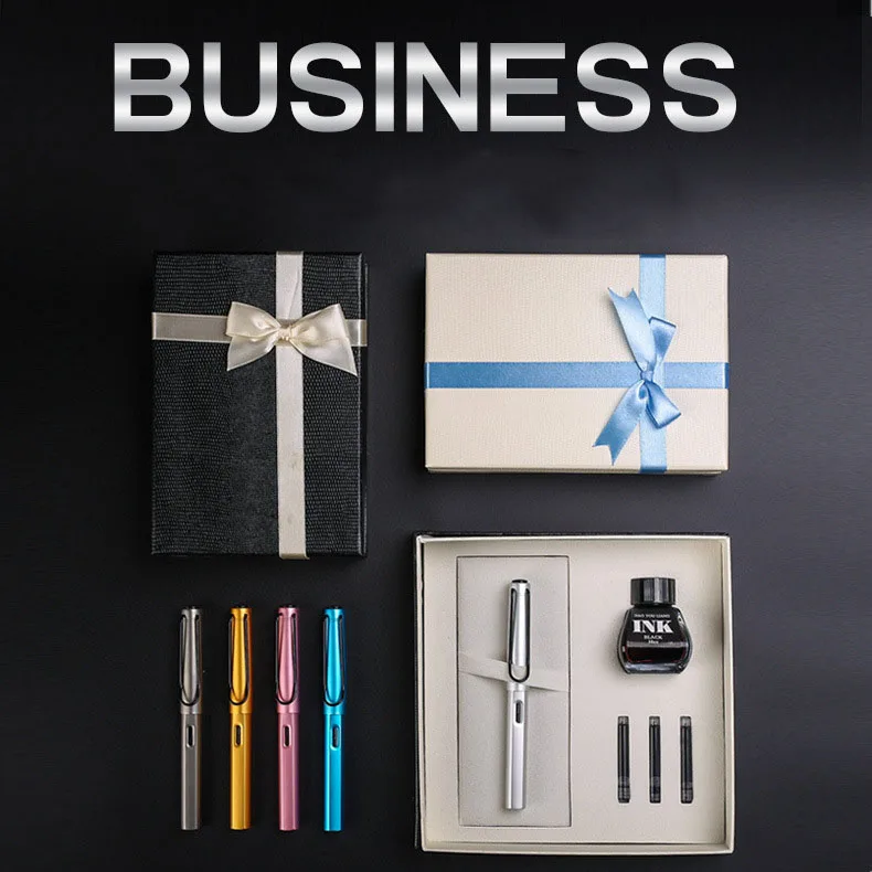 

Metallic colorful pen High grade business ink gift box set Easy to carry Smooth writing fountain pen Best gift