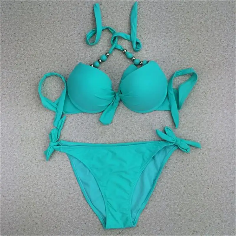 

Bikini push up triangle swimsuit swimwear women bikinis set pants side lacing high elastic
