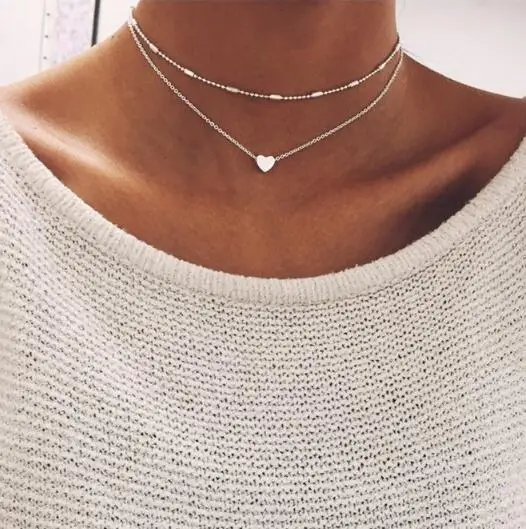 

Tiny Heart Necklace for Women SHORT Chain Heart Shape Pendant Necklace Gift Ethnic Bohemian Choker Necklace drop shipping x51