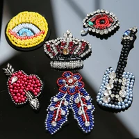 1pc 3d handmade rhinestone beaded patches for clothing eye heart crown embroidery parche decorative patch applique sequins