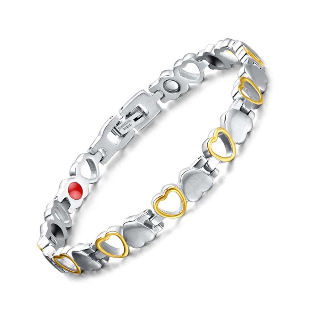 Heart1 FINE4U B080 сердце форма здоровья магнитный браслет для женщин 316L нержавеющая сталь браслеты и оздоровительный германий - Окраска металла: Heart1
