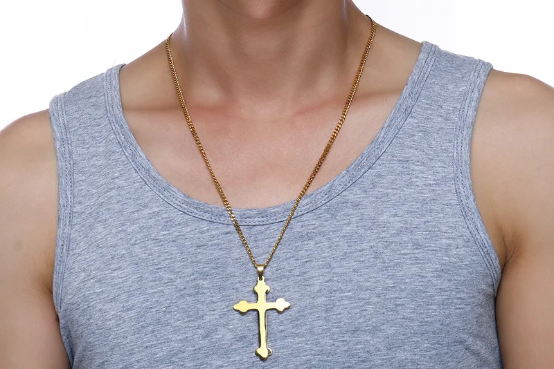

Fashion Men Long Necklaces Pendants Stainless Steel Gold-Color Classic Jewelry Mans Cross Pendant Necklaces For Male
