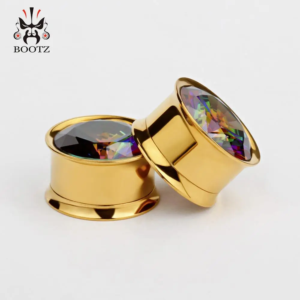 gold Новое поступление, модные двойные пробки для уха, тоннель, нержавеющая сталь, закручивающиеся сзади ушные датчики, expnder, 2 штуки, ювелирные изделия для пирсинга - Окраска металла: gold