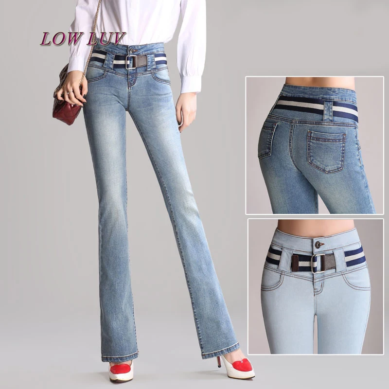 

High Waist Jeans Women Bell Bottom Skinny Jeans Women Slim Elastic Flare Pants women pants With Belt