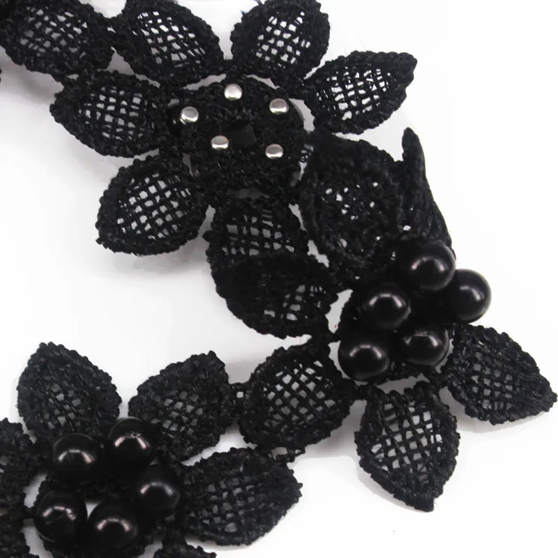 

10yard Black Beads Pearls Embroidered Lace Fabric Trim Motif Applique Trimming Sewing Accessories for Costumes Design T1478