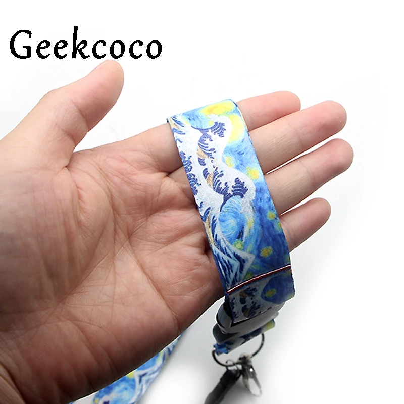 

Hot Sale Blue Art Flower Pattern Cell Phone Lanyard Straps Keychain Phone Keys Camera IDs Badge Holder Detachable Buckle J0396