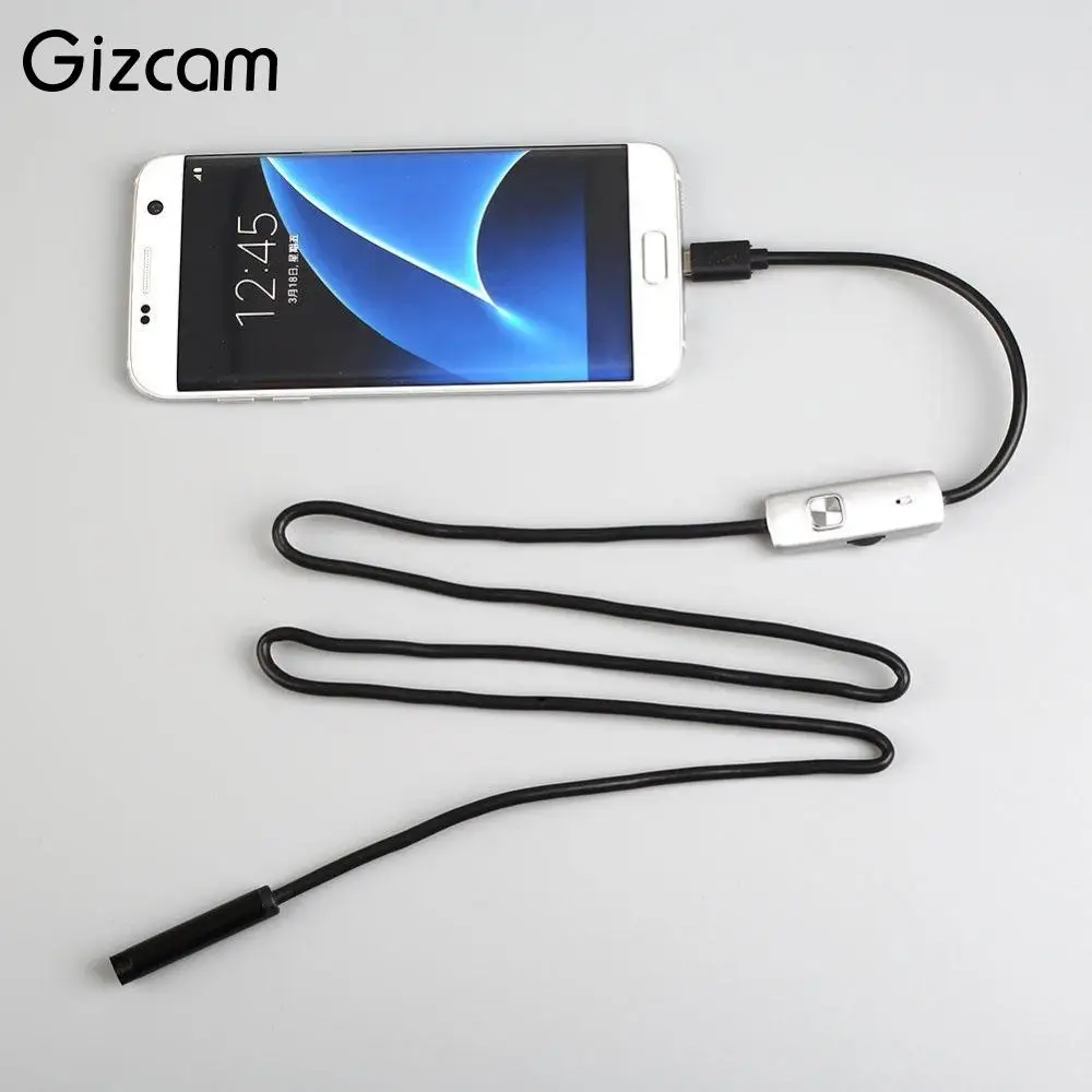 Gizcam 7 мм объектив 1 м жесткий кабель Android OTG USB телефон эндоскоп IP67