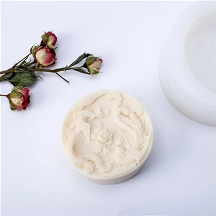 Silicone Mould Round Shape Relief Phoenix pattern Soap Mold DIY Articraft 3d Silica Gel Handmade Aroma Stone | Дом и сад