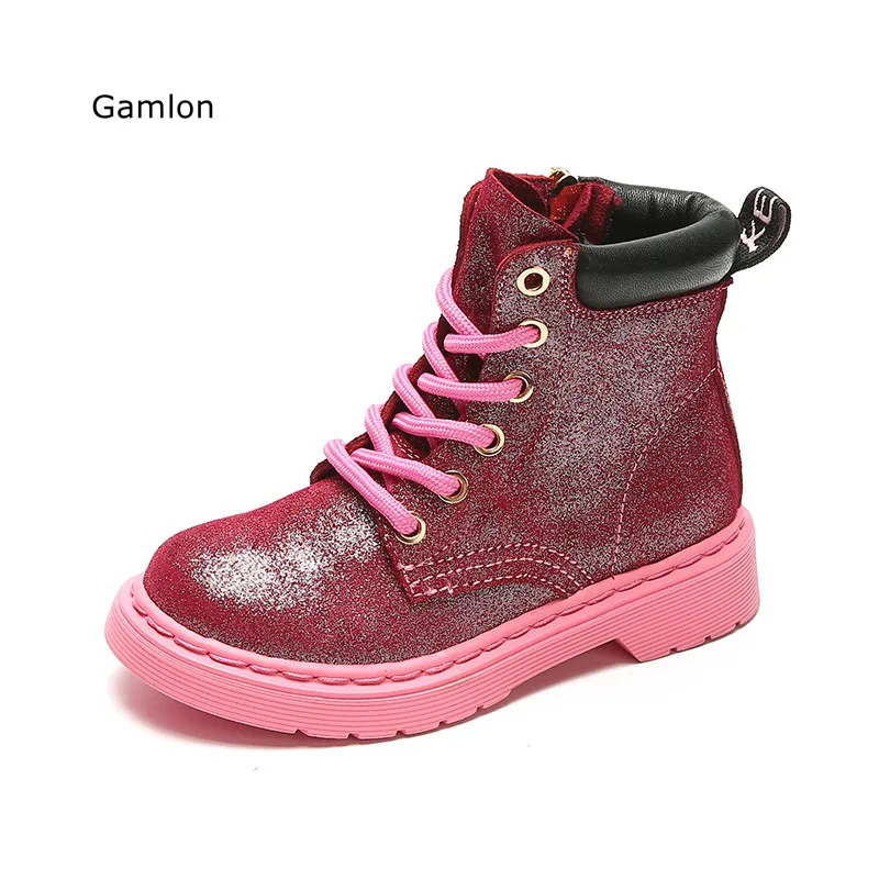 Gamlon детские кожаные сапоги для девочек 2017 Осень Новые Мальчики Британская мода