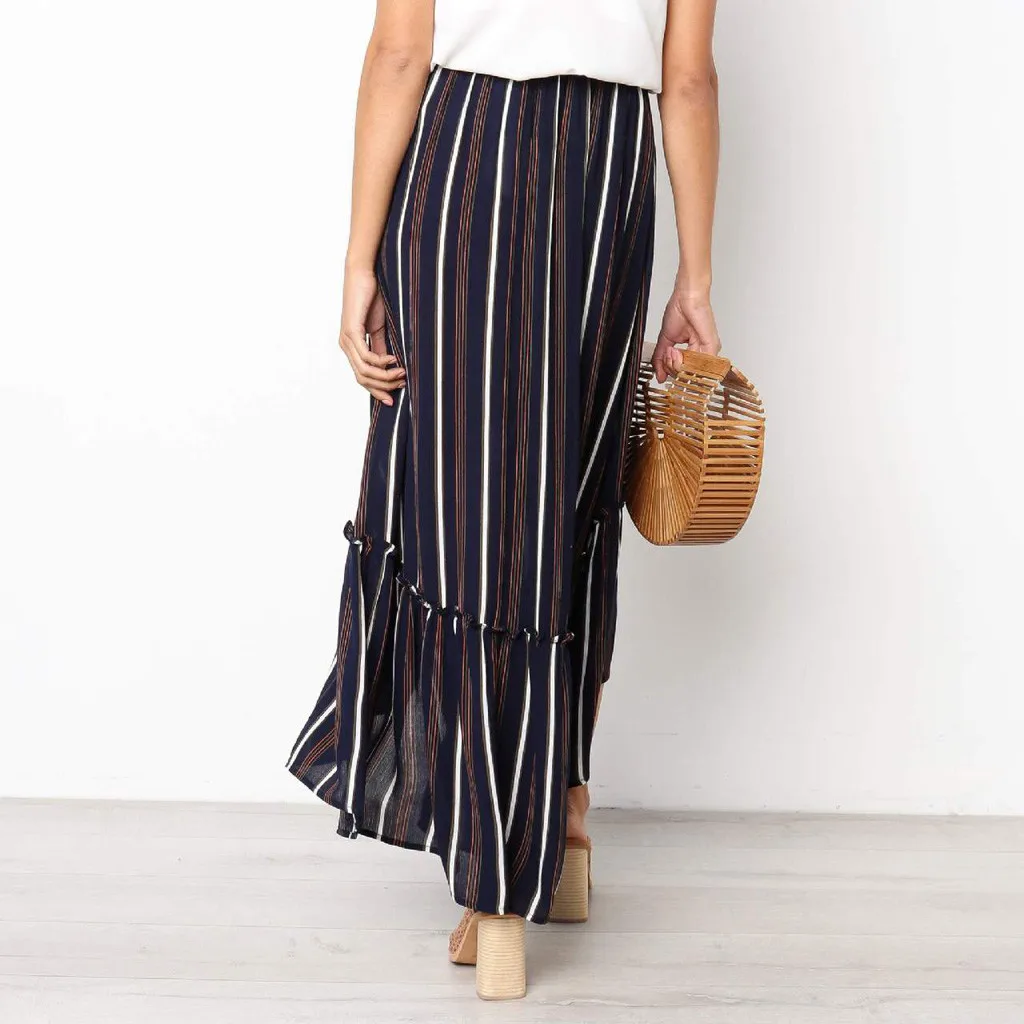 Женская Асимметричная юбка JAYCOSIN Повседневная Длинная в полоску со складками и