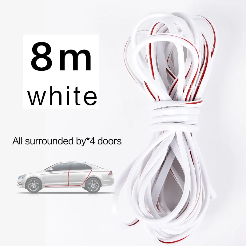 8 meters white Уплотнение двери 8 м герметик резиновый автомобильный уплотнитель звукоизоляция двери резиновое уплотнение шумоизоляция Резиновая полоса двери автомобиля Погодная полоса автомобиля - Цвет: 8 meters white
