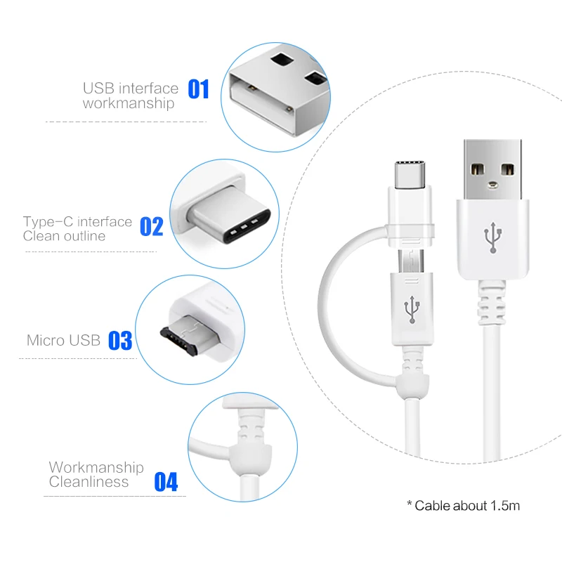 Кабель Samsung 2 в 1 Micro USB Type-C S10 S9 S8 plus Note10 Note9 Note8 Note5 Note4 C9 C7 C5 Pro S7 S6 Edge S4 Note2 J7 A9 |